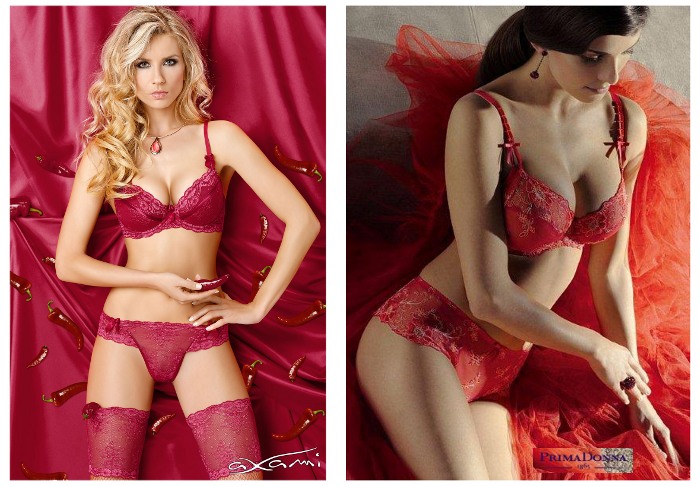 Czerwona bielizna po lewej: Axami, po prawej: Prima Donna