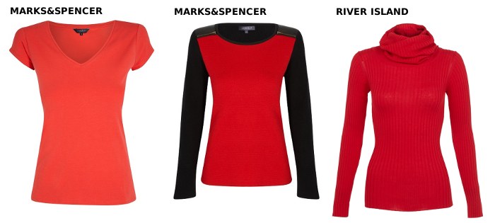 Czerwone bluzki, swetry